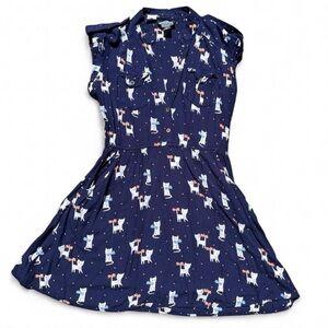 Angie Navy Cat Print Pajama Set with Blue and Orange Accents S